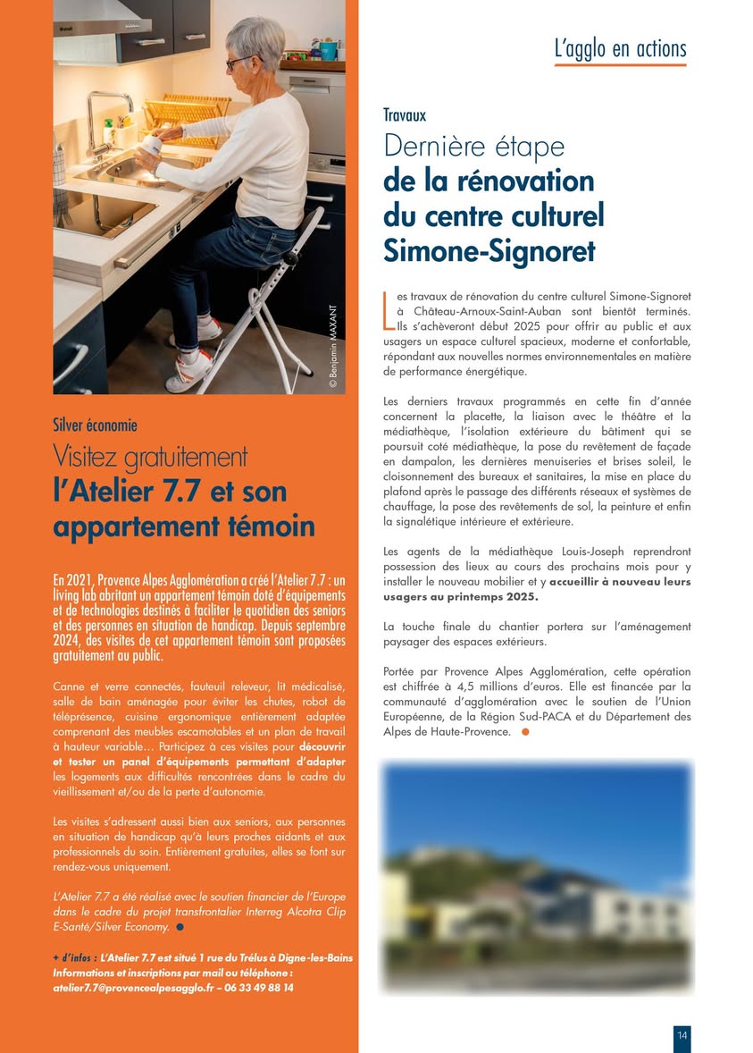 Page du magazine consacrée à l'Atelier 7.7, appartement témoin silver économie et handicap